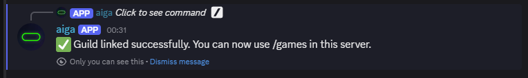The bot confirming that the server is linked
