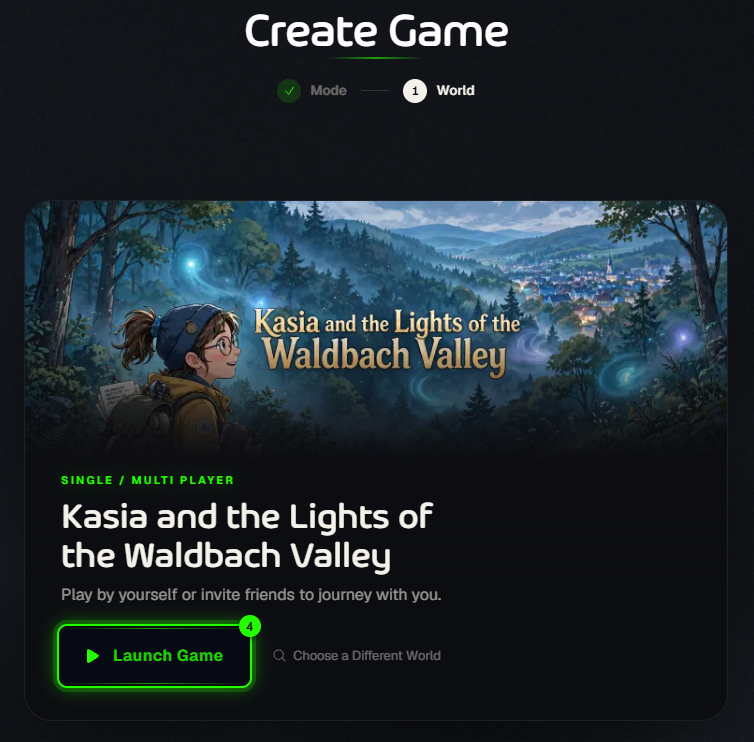 The selected world with the Launch Game button highlighted