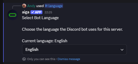 The Select Bot Language menu showing the current language