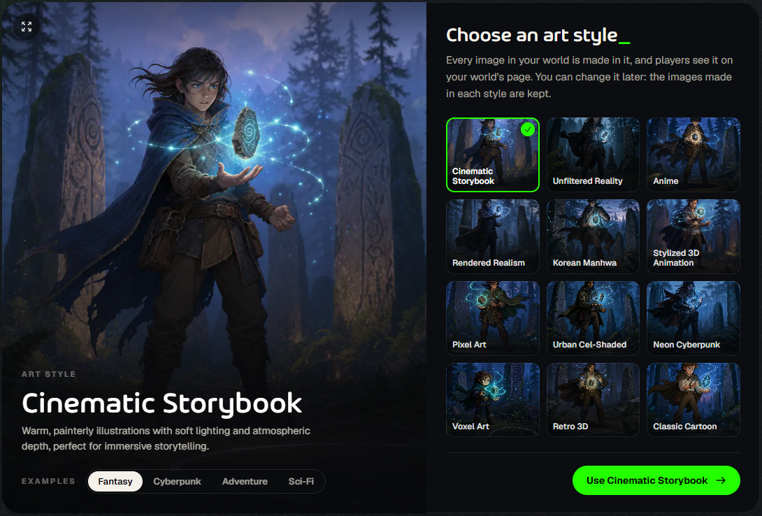 The Share tab’s art style picker with twelve styles