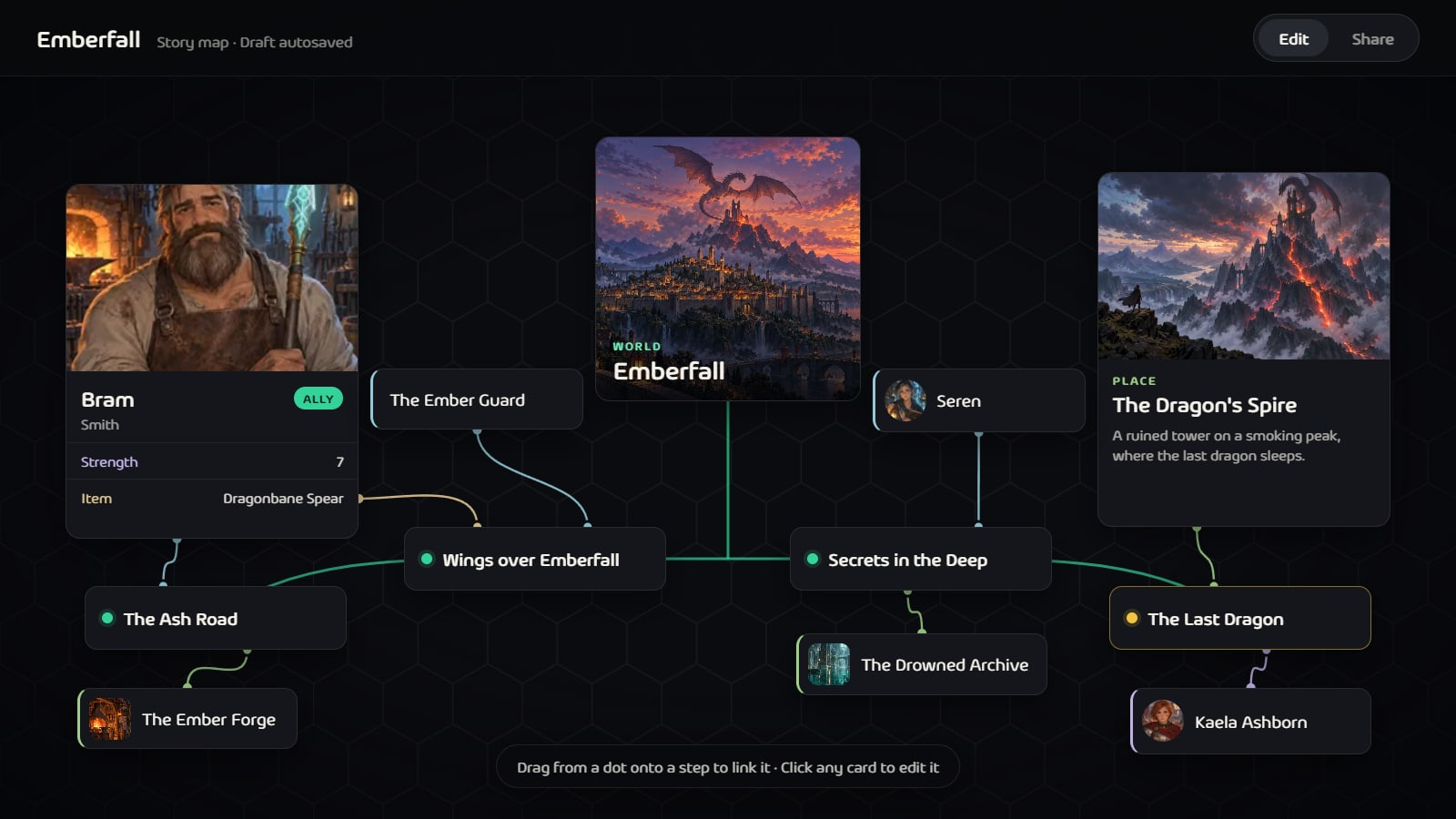 The Emberfall story map in the new World Editor